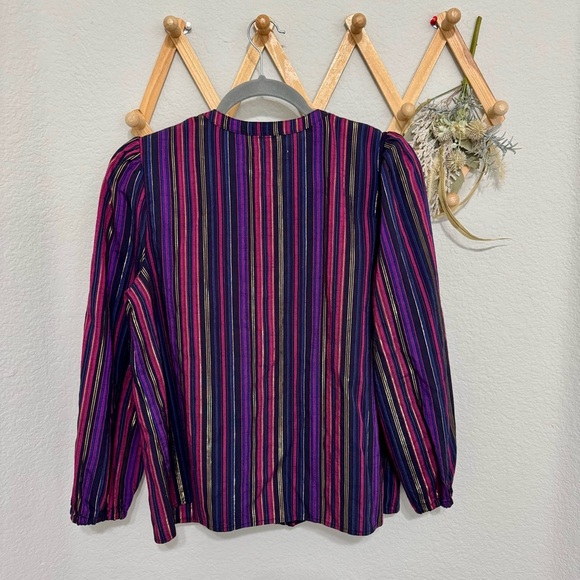Marine Layer Purple Tencel Blend Metallic Striped Jamie Blouse Size S - Picture 6 of 9